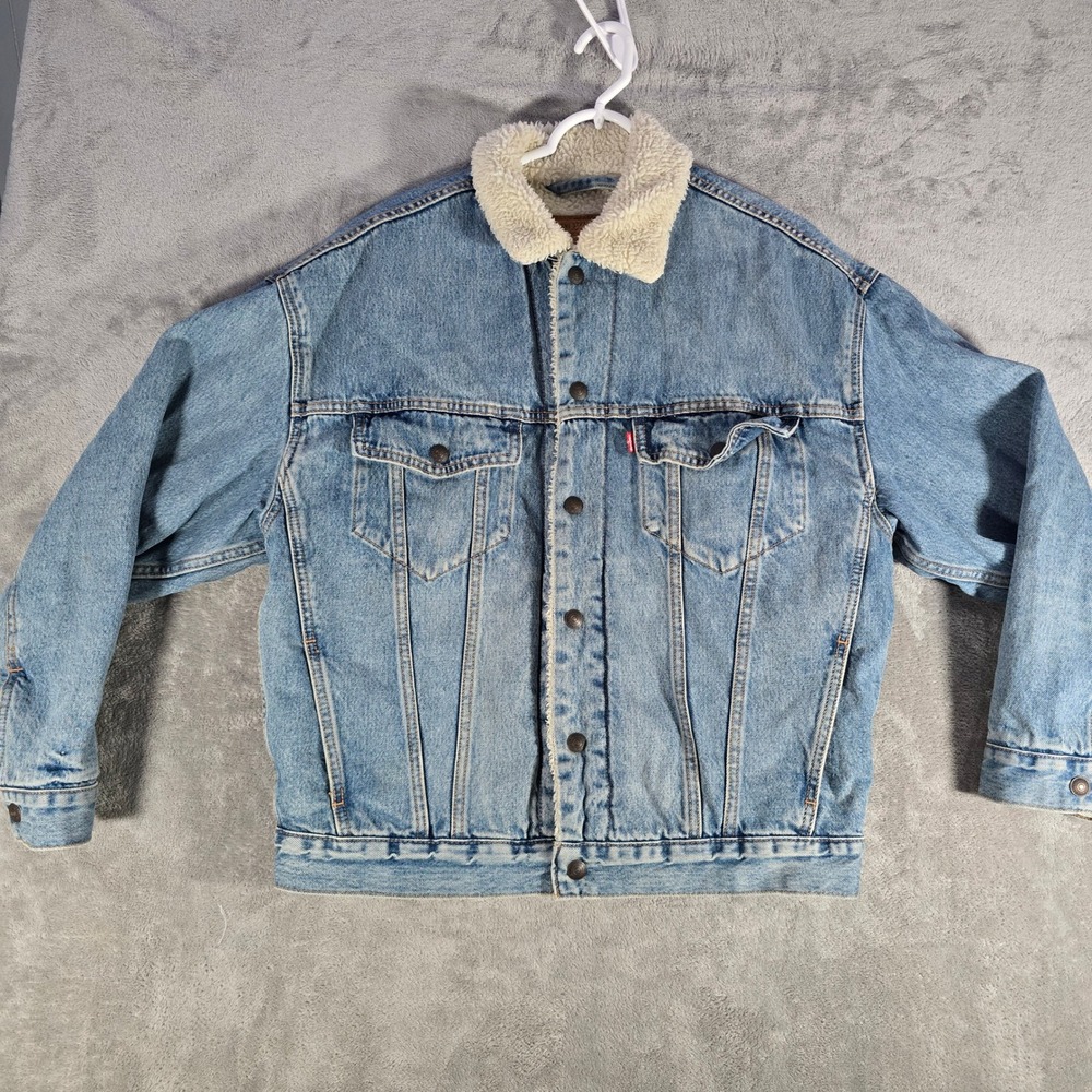 Levi's Premium Denim‎ Trucker Jacket Sherpa Lined Button Up Light Wash S